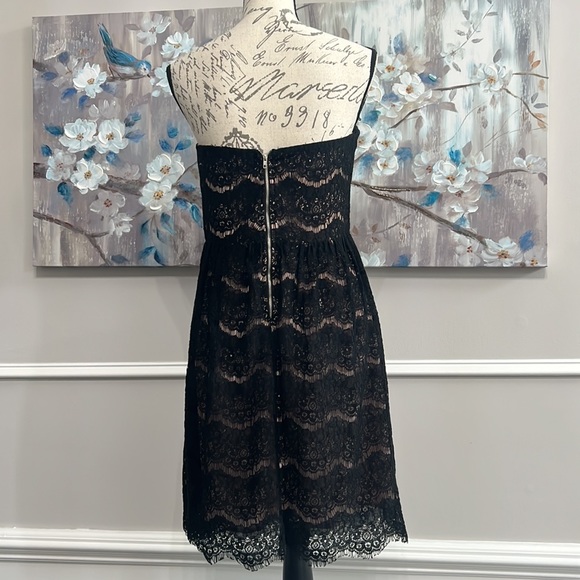 Ya Los Angeles Strapless Dress black Lace Overlay Nude lining underneath Size L - Picture 4 of 10